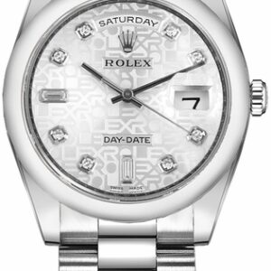 Rolex Day-Date 36 Silver Diamond Dial Platinum Watch 118206