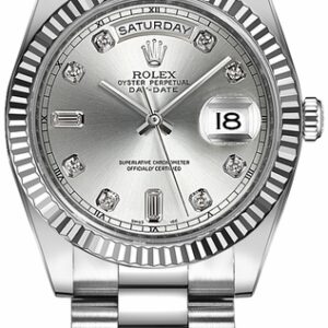 Rolex Day-Date 36 Silver Diamond Dial White Gold Watch 118239