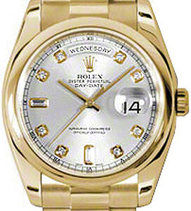 Rolex Day-Date 36 Silver Diamond Gold Watch 118208