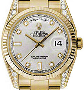 Rolex Day-Date 36 Silver Diamond Gold Watch 118338