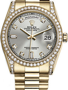 Rolex Day-Date 36 Silver Diamond Gold Watch 118388