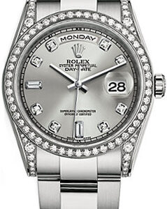 Rolex Day-Date 36 Silver Diamond Gold Watch 118389