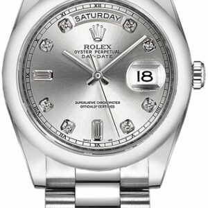 Rolex Day-Date 36 Silver Diamond Platinum Watch 118206