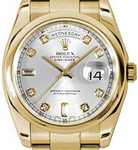 Rolex Day-Date 36 Silver Diamond President Bracelet Gold Watch 118208