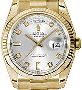 Rolex Day-Date 36 Silver Fluted Bezel Watch 118238