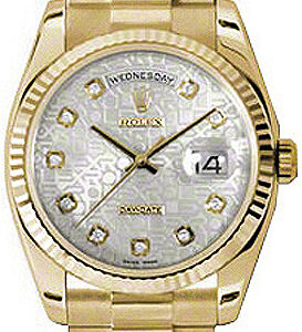 Rolex Day-Date 36 Silver Jubilee Diamond Dial Gold Watch 118238