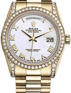 Rolex Day-Date 36 Solid Gold White Roman Numeral Watch 118388