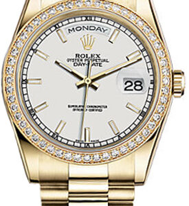 Rolex Day-Date 36 White Dial 18K Gold Watch 118348