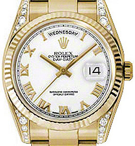 Rolex Day-Date 36 White Roman Numeral Dial Gold Watch 118338