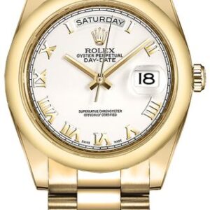 Rolex Day-Date 36 White Roman Numeral Solid Gold Watch 118208