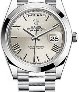 Rolex Day-Date 40 Silver Roman Numeral Platinum Watch 228206