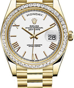 Rolex Day-Date 40 White Roman Numeral Dial Gold Watch 228398TBR