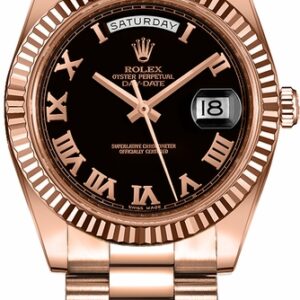 Rolex Day-Date 41 Black Roman Numeral Dial Gold Watch 218235