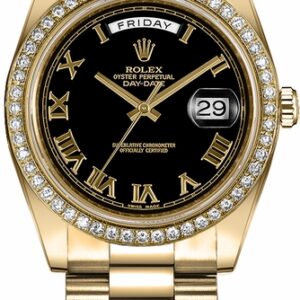 Rolex Day-Date 41 Black Roman Numeral Dial Gold Watch 218348