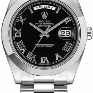 Rolex Day-Date 41 Black Roman Numeral Platinum Watch 218206