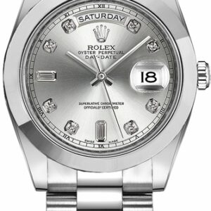 Rolex Day-Date 41 Silver Diamond Dial Platinum Men’s Watch 218206