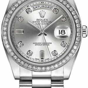 Rolex Day-Date 41 Silver Diamond Men’s Gold Watch 218349