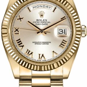 Rolex Day-Date 41 Silver Roman Numeral Dial Men’s Gold Watch 218238