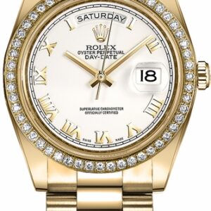 Rolex Day-Date 41 White Roman Numeral Dial Gold Watch 218348