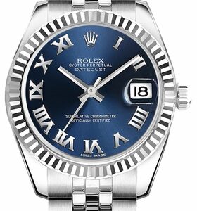 Rolex Lady-Datejust 26 Blue Roman Numeral Dial Watch 179174