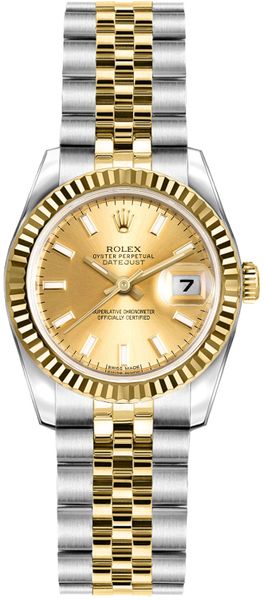 Rolex Lady-Datejust 26 Champagne Dial Jubilee Bracelet Women’s Watch 179173