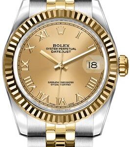 Rolex Lady-Datejust 26 Champagne Roman Numeral Jubilee Bracelet Watch 179173