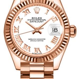 Rolex Lady-Datejust 28 White Dial Rose Gold Women’s Watch 279175