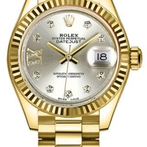 Rolex Lady-Datejust 28 Yellow Gold Silver Dial Women’s Watch 279178