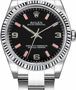 Rolex Oyster Perpetual 26 Black Dial Fluted Bezel Watch 176234