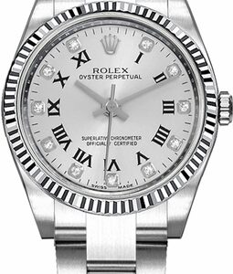 Rolex Oyster Perpetual 26 Fluted White Gold Bezel Watch 176234