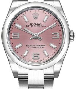 Rolex Oyster Perpetual 26 Pink Dial Domed Bezel Watch 176200