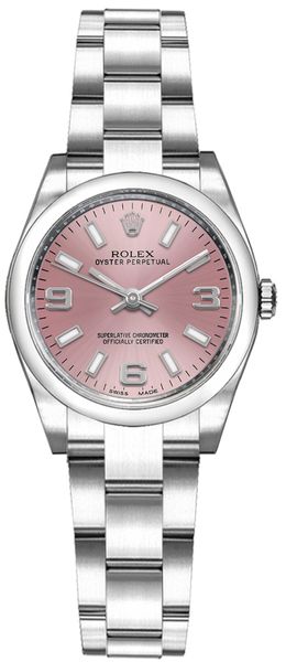 Rolex Oyster Perpetual 26 Pink Dial Domed Bezel Watch 176200