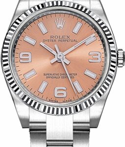 Rolex Oyster Perpetual 26 Pink Dial Fluted Bezel Watch 176234