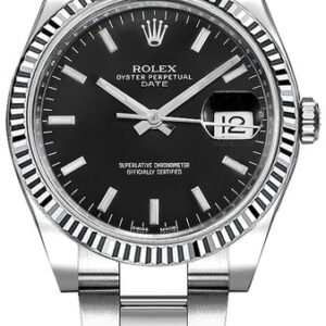 Rolex Oyster Perpetual Date 34 Black Dial Watch 115234