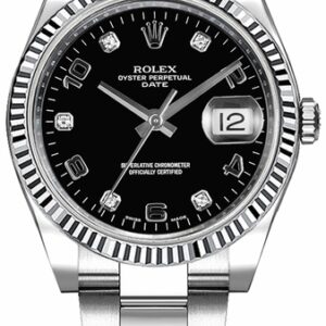 Rolex Oyster Perpetual Date 34 Black Diamond Dial Watch 115234